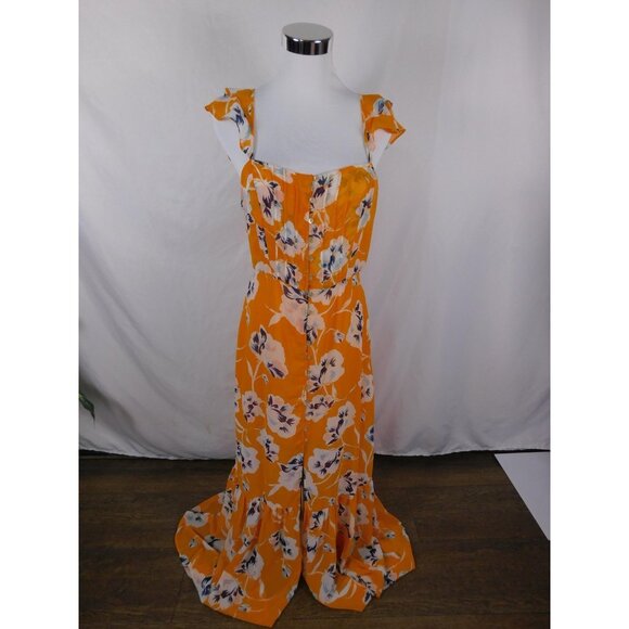 Bleuh Ciel Dress Womens Large Orange Floral Maxi Button Front Ruffle Lined - Picture 1 of 12
